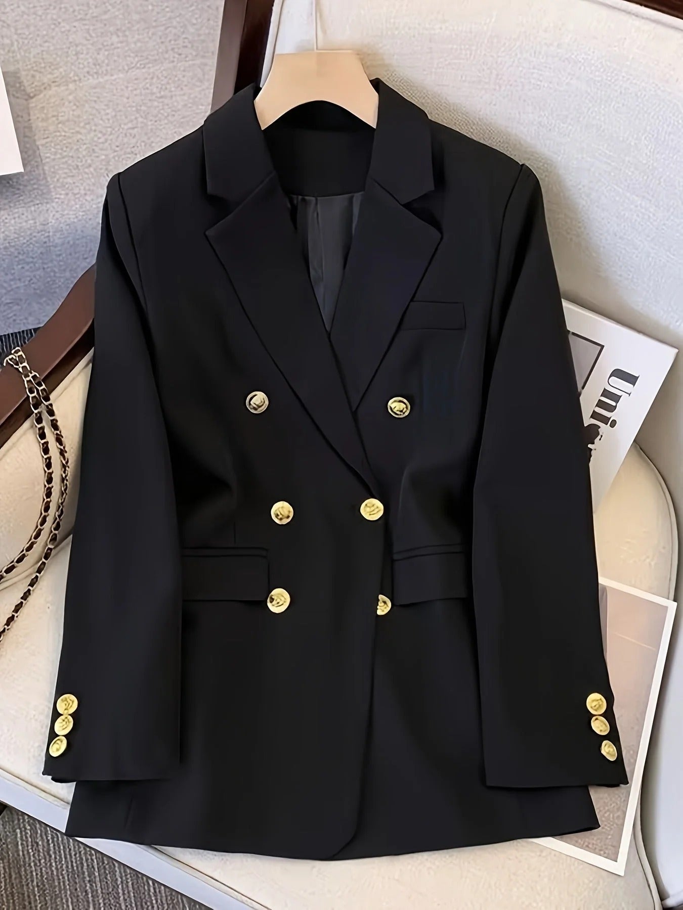 Women’s Blazer – Tailored Fit – Double-Breasted – Gold Buttons – Notched Lapel Formal Wear