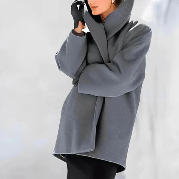 Women’s Oversized Coat – Wool Blend – Wide Collar – Mid-Length – Open Front
