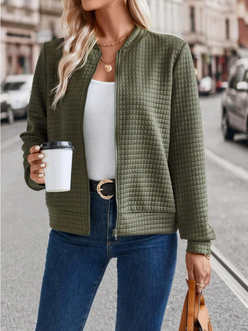 Women’s Quilted Jacket – Relaxed Fit – Zipper Front – Hip Length