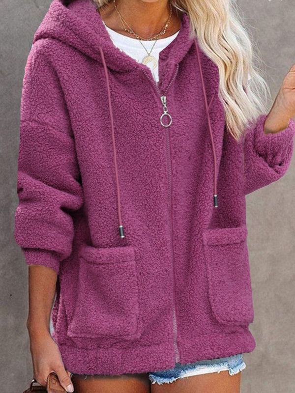 Women’s Hooded Cardigan – Fleece Feel – Oversized Fit – Zip Front – Kangaroo Pockets