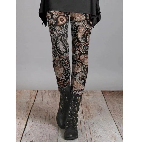 Women’s Leggings – Slim Fit – Stretch Fabric – Vintage Floral Print – Full Length Casual