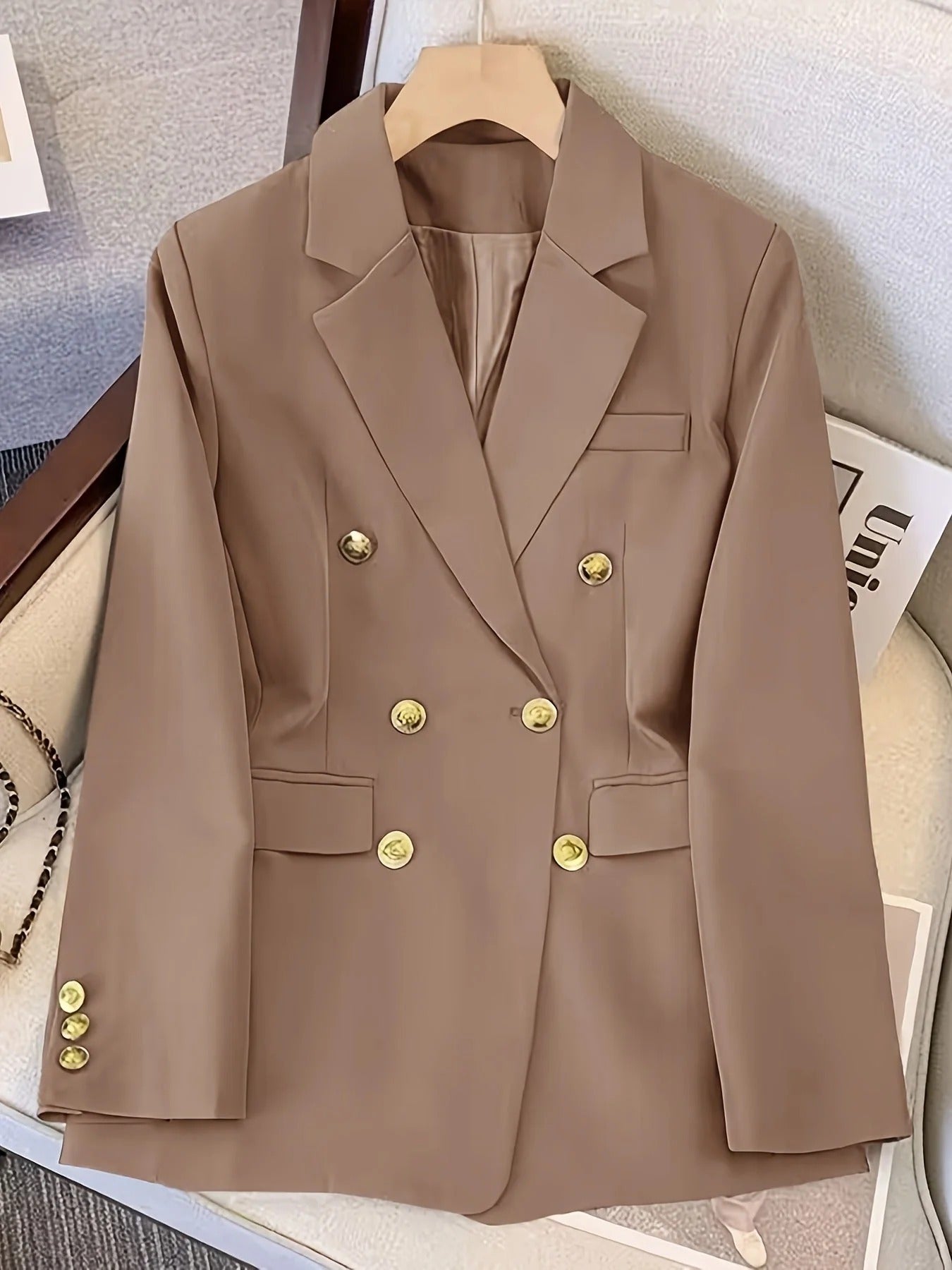 Women’s Blazer – Tailored Fit – Double-Breasted – Gold Buttons – Notched Lapel Formal Wear