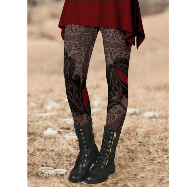 Women’s Leggings – Slim Fit – Stretch Fabric – Vintage Floral Print – Full Length Casual