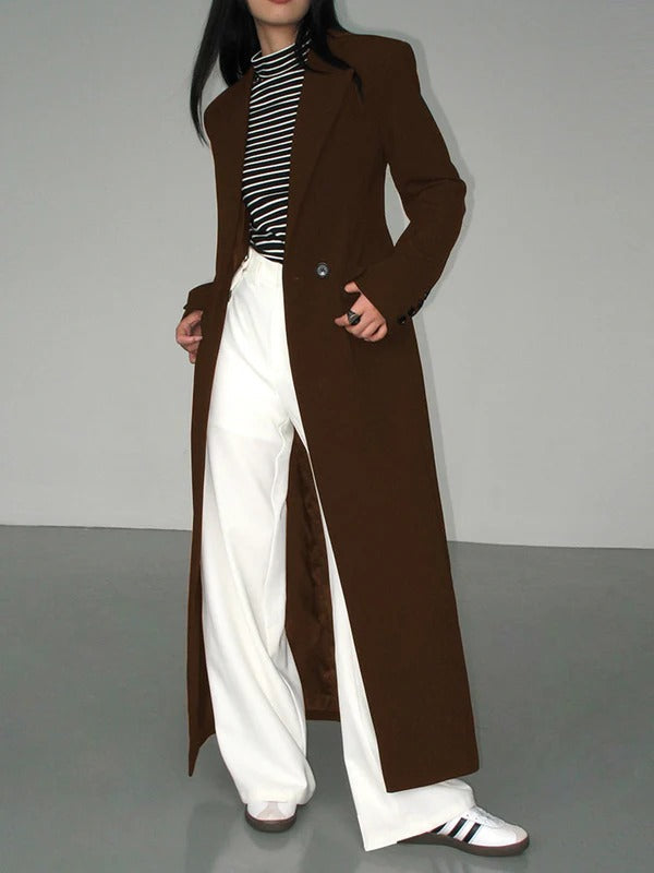 Women’s Coat – Wool Blend – Full Length – Tailored Fit – Double-Breasted with Pockets