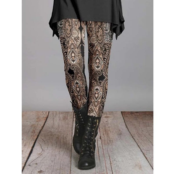 Women’s Leggings – Slim Fit – Stretch Fabric – Vintage Floral Print – Full Length Casual