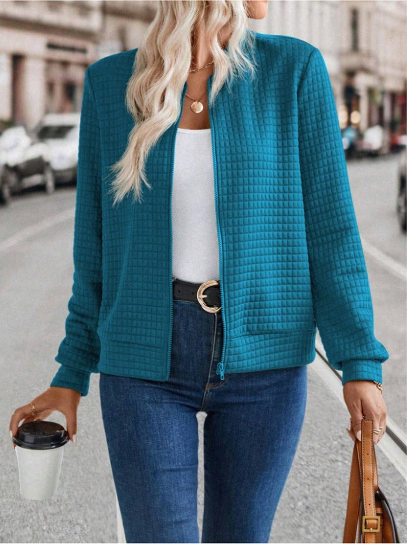 Women’s Quilted Jacket – Relaxed Fit – Zipper Front – Hip Length