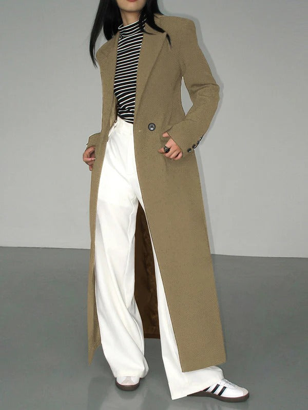 Women’s Coat – Wool Blend – Full Length – Tailored Fit – Double-Breasted with Pockets