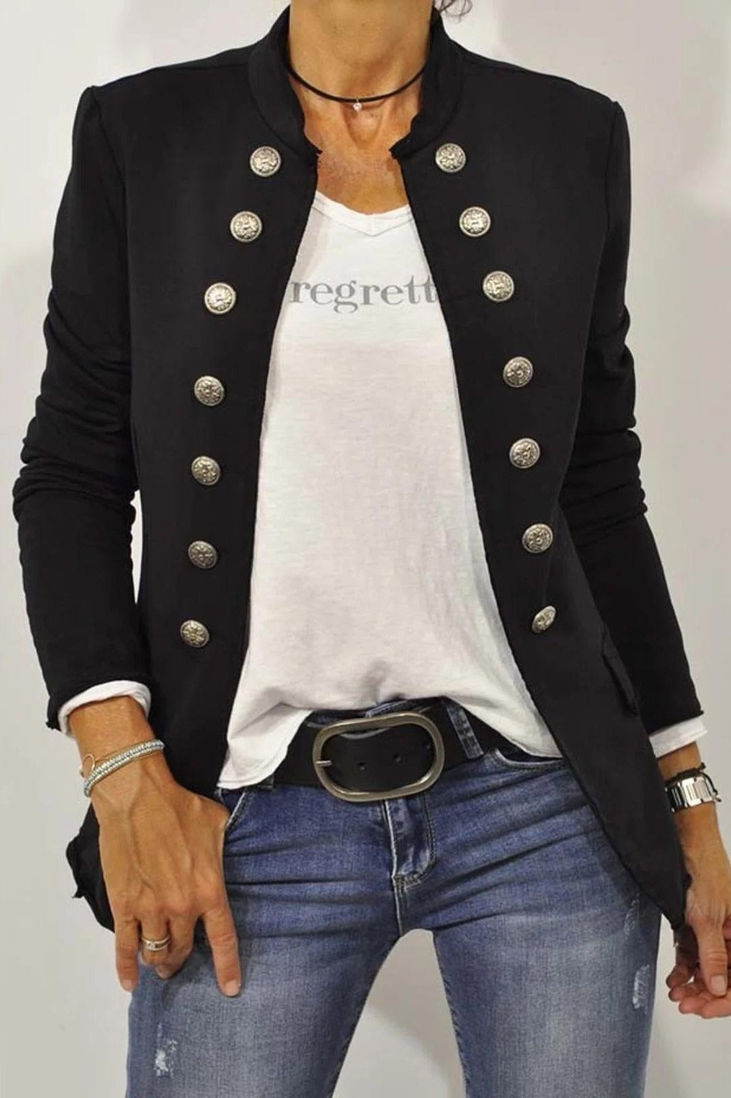 Women’s Tailored Jacket – Slim Fit – Wool Feel – Double-Breasted – Stand Collar