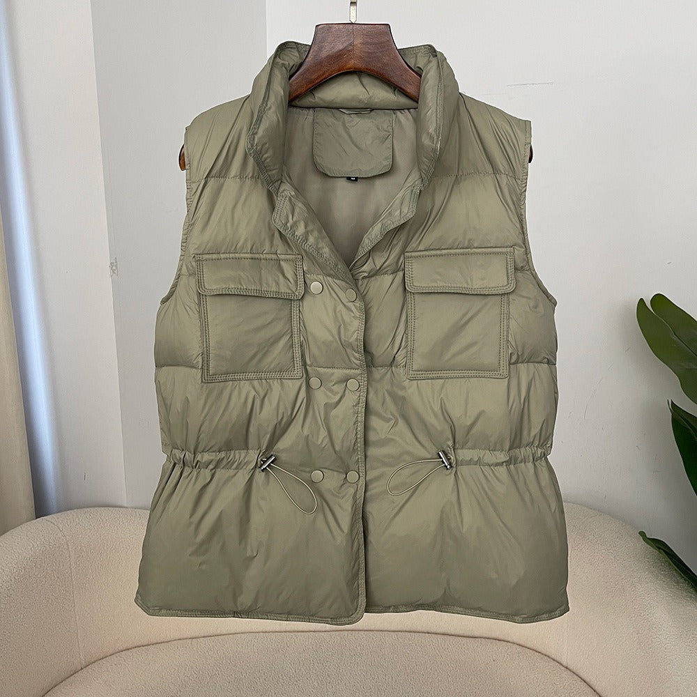 Women’s Puffer Vest – Quilted Insulated – Relaxed Fit – Drawstring Waist