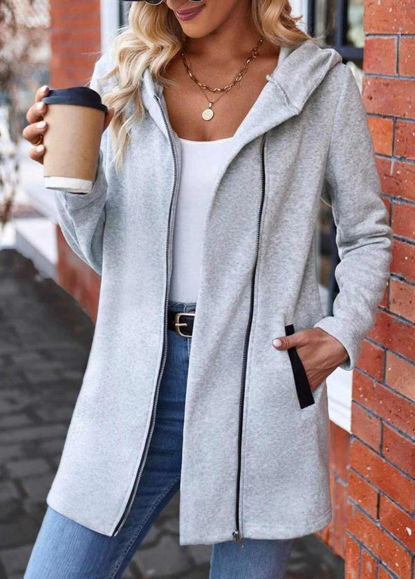 Women’s Hooded Jacket – Relaxed Fit – Fleece Lined – Side Zip – Mid-Thigh Length