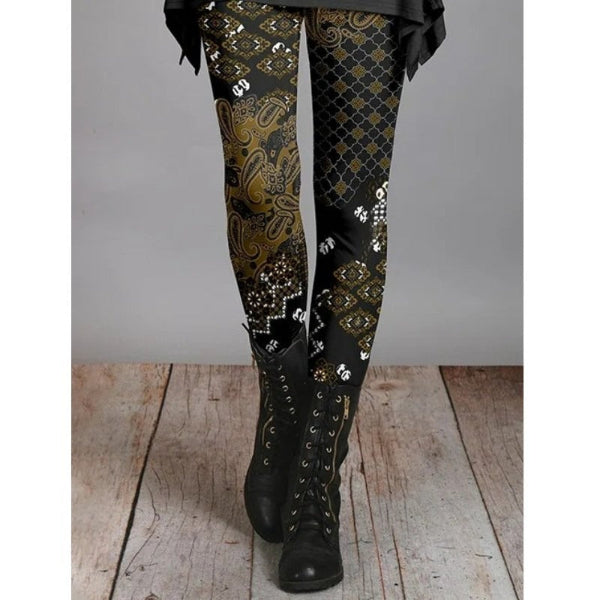 Women’s Leggings – Slim Fit – Stretch Fabric – Vintage Floral Print – Full Length Casual