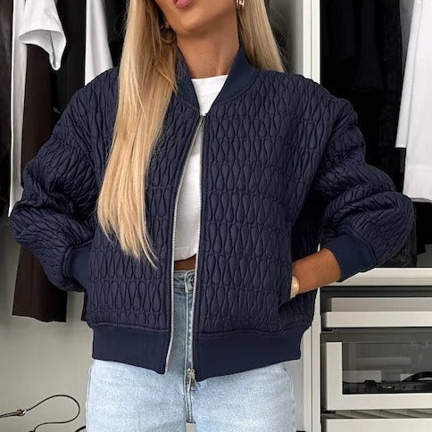 Women’s Quilted Jacket – Cropped Fit – Ribbed Hem & Cuffs – Zip Front – Casual Style