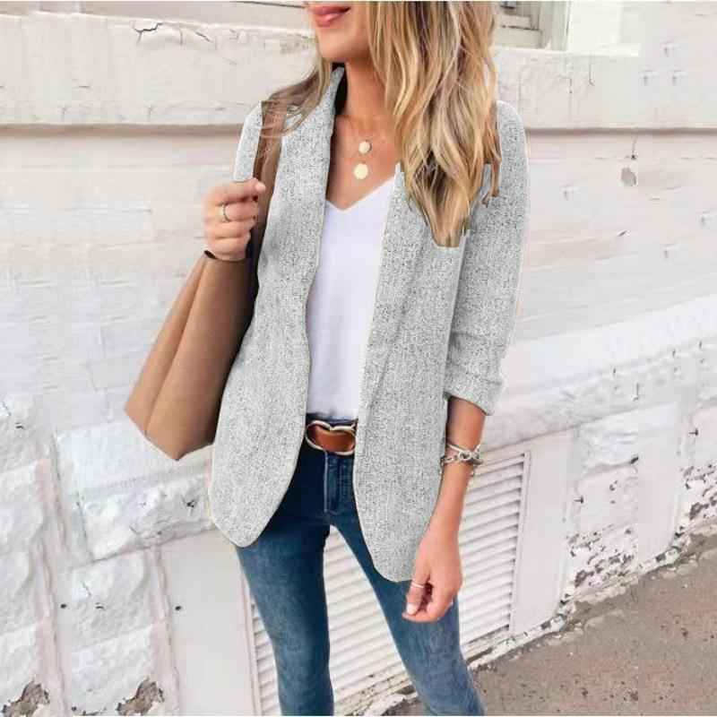 Women’s Blazer – Slim Fit – Woven Fabric – Notched Lapel – Short Tailored Jacket