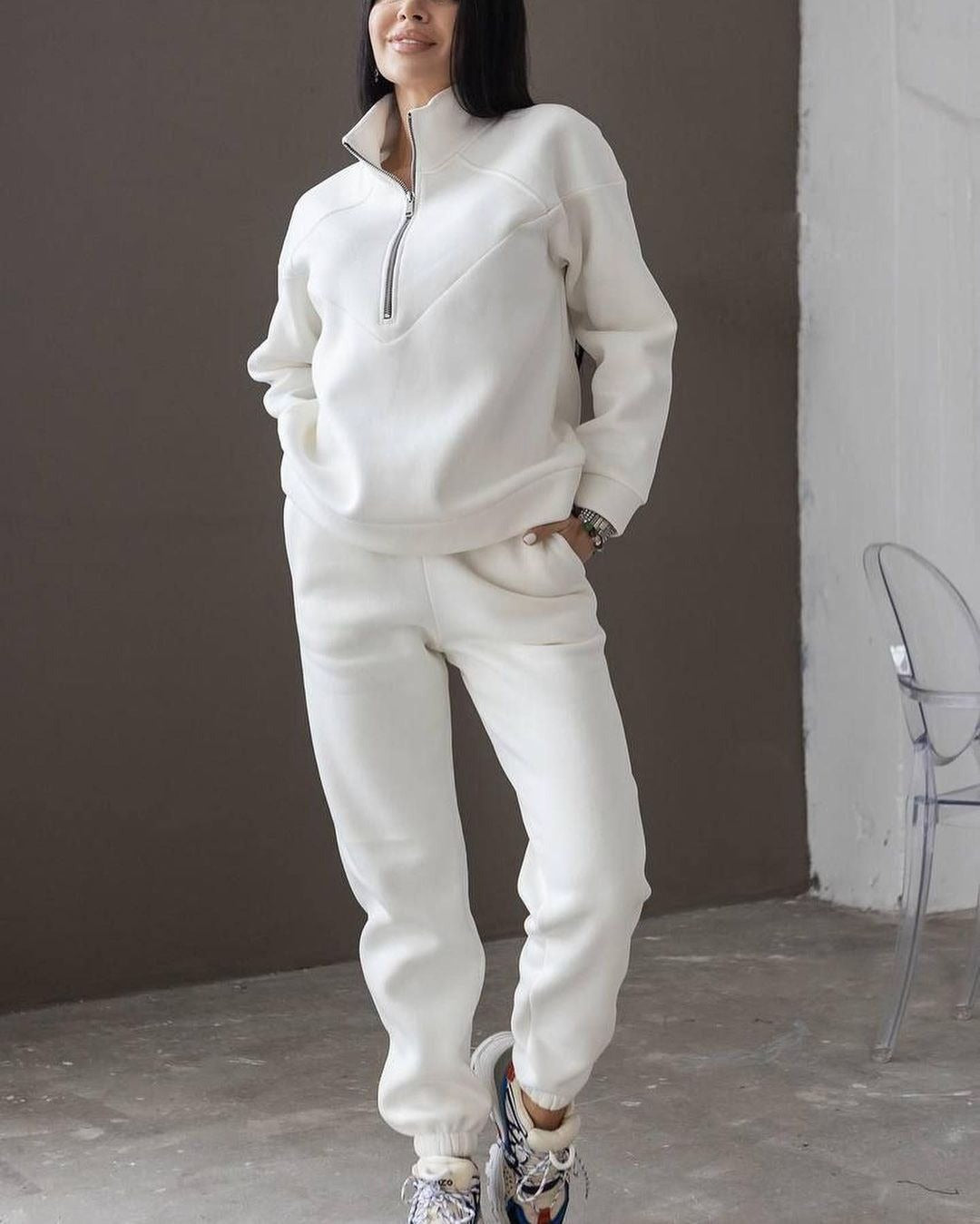 Women’s Loungewear Set – Fleece Hoodie Half Zip – Jogger Pants – Relaxed Fit