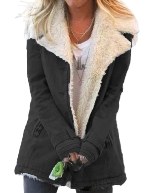 Women’s Hooded Coat – Plush Fleece Feel – Mid-Length – Relaxed Fit – Everyday Outerwear