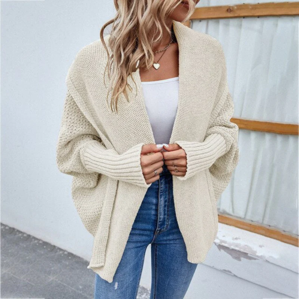 Women’s Knit Cardigan – Oversized Fit – Open Front – Ribbed Cuffs – Wool Blend