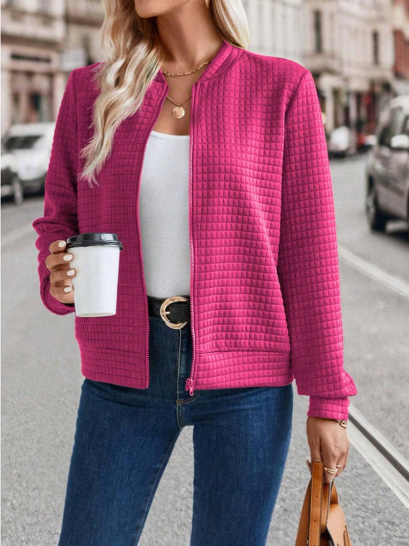 Women’s Quilted Jacket – Relaxed Fit – Zipper Front – Hip Length