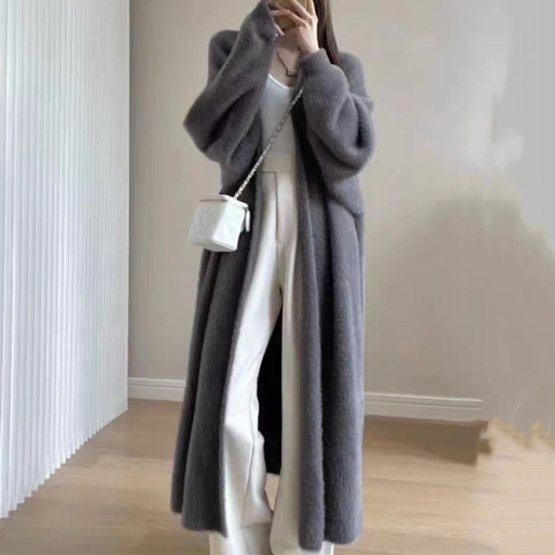 Women’s Knitted Cardigan – Soft Fleece – Oversized Fit – Open Front Over Knee Length