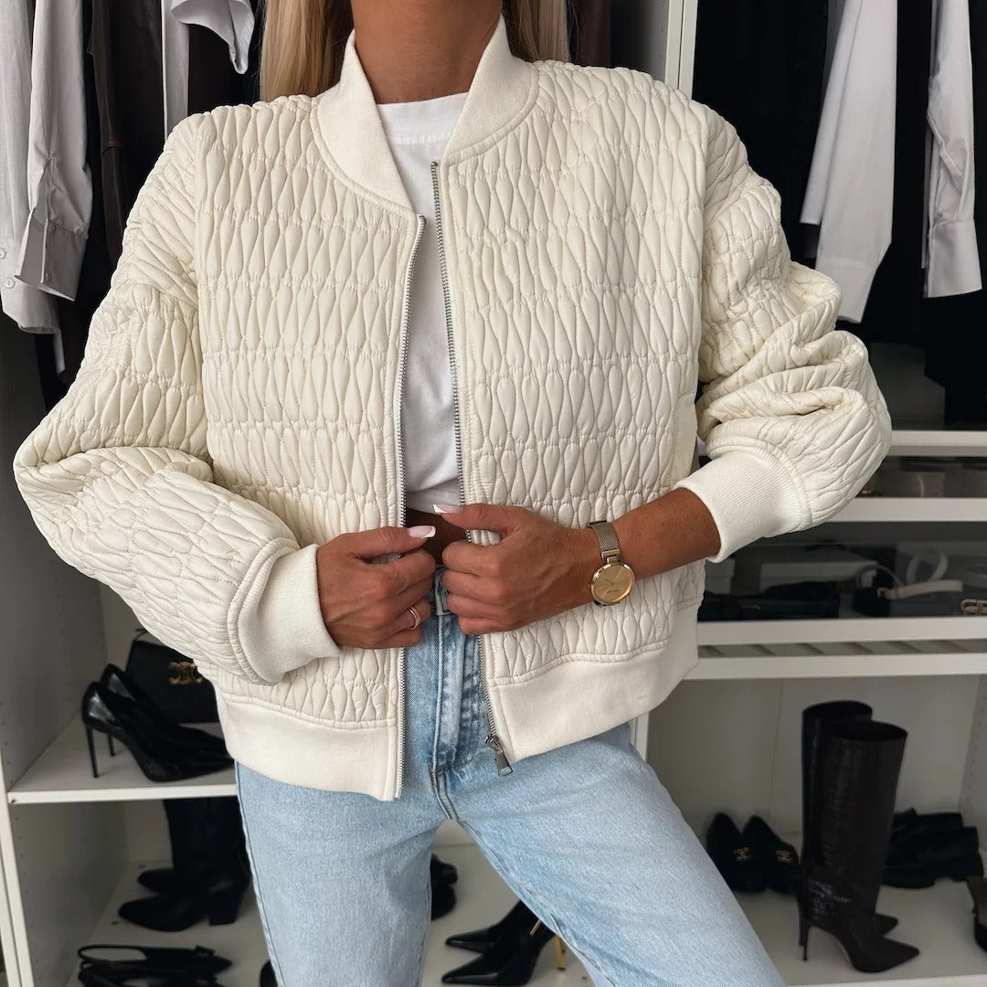 Women’s Quilted Jacket – Cropped Fit – Ribbed Hem & Cuffs – Zip Front – Casual Style