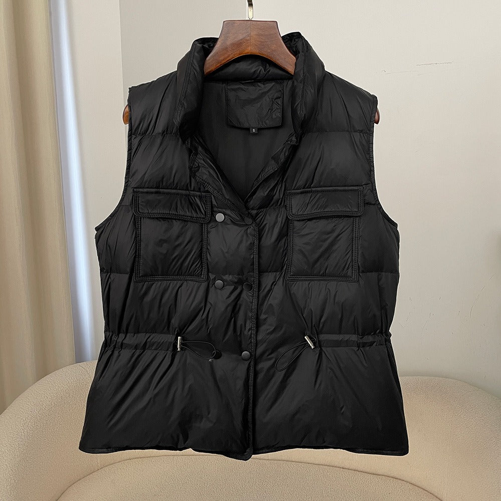 Women’s Puffer Vest – Quilted Insulated – Relaxed Fit – Drawstring Waist