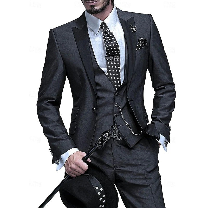 Men’s 3-Piece Suit – Slim Fit Wool Blend – Notched Lapel – Formal Business Wear