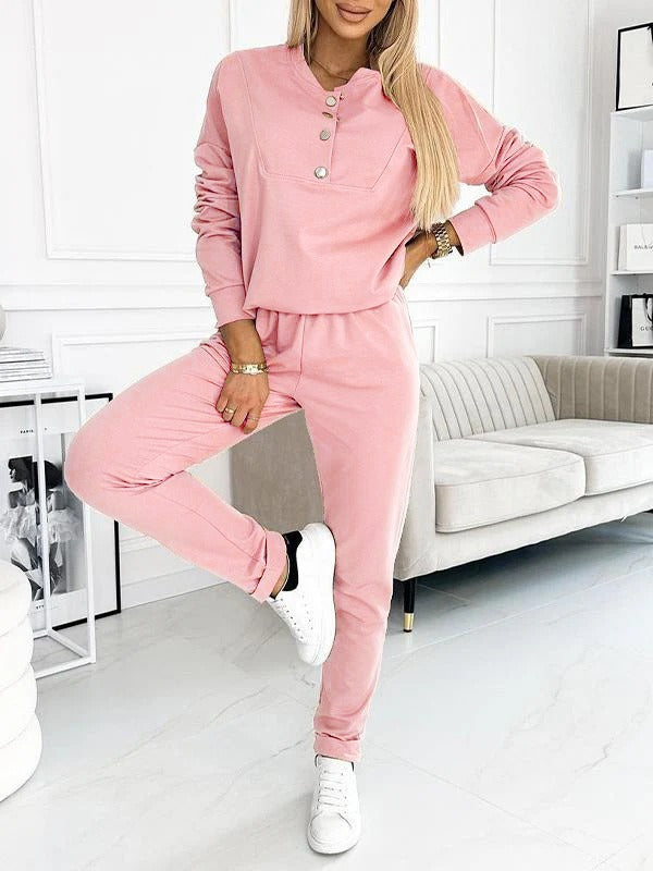 Women’s Sports Suit Set – Relaxed Fit – Cotton Blend – Long Sleeve – Full Length