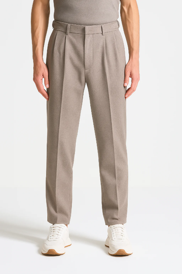 Men’s Tailored Trousers – Relaxed Fit – Twin Pleat – Tapered Leg – Wool Blend – Full Length