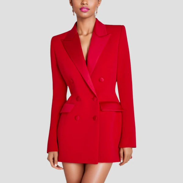 Women’s Blazer Mini Dress – Tailored Fit – Double Breasted – Long Sleeve