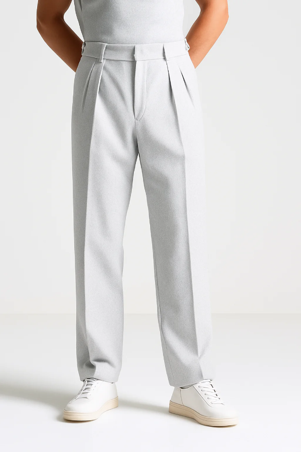 Men’s Tailored Trousers – Relaxed Fit – Twin Pleat – Tapered Leg – Wool Blend – Full Length