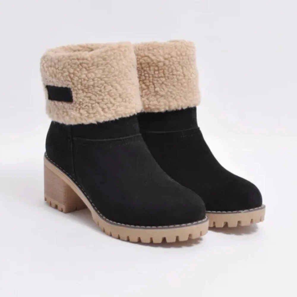 Women’s Ankle Boots – Shearling Lined – Fold-Over Cuff – Chunky Heel Rugged Sole