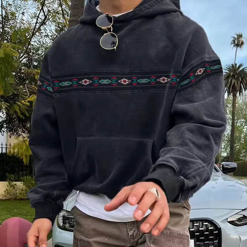 Men’s Hoodie – Oversized Fit – Cotton Blend – Retro Chest Print – Streetwear Style