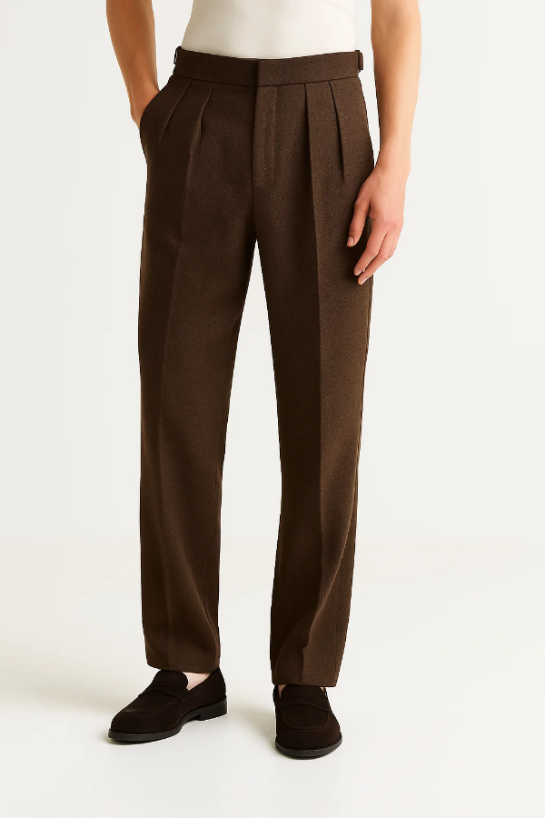 Men’s Tailored Trousers – Relaxed Fit – Twin Pleat – Tapered Leg – Wool Blend – Full Length