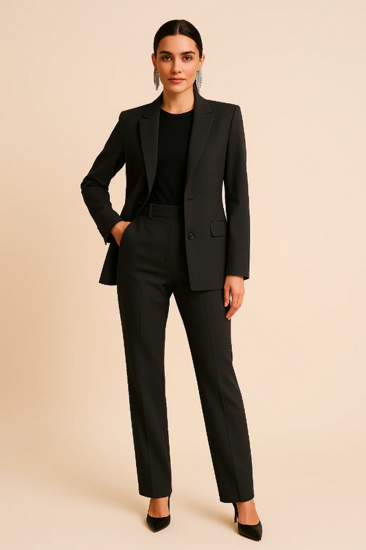Women’s Blazer and Trouser Set – Tailored Fit – High-Waist Pleated – Formal Suiting