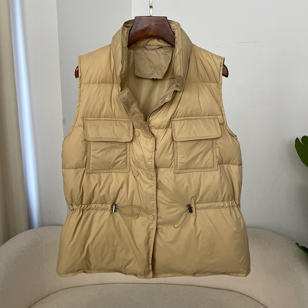 Women’s Puffer Vest – Quilted Insulated – Relaxed Fit – Drawstring Waist