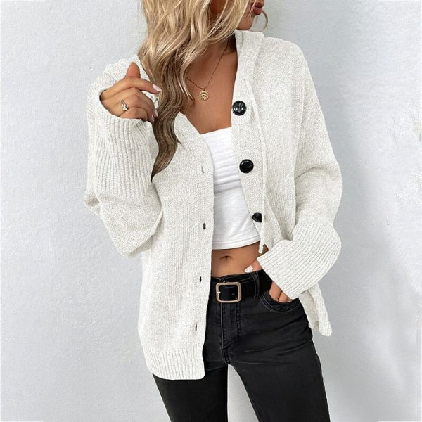 Women’s Knit Vest – Relaxed Fit – Wool Blend – Hooded – Button Front – Ribbed Trim