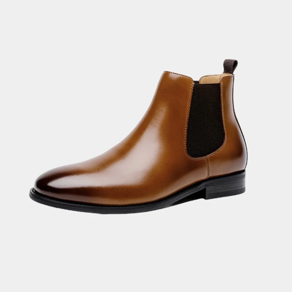 Men’s Chelsea Boots – Polished Leather – Ankle Height – Slip-On with Elastic Panels