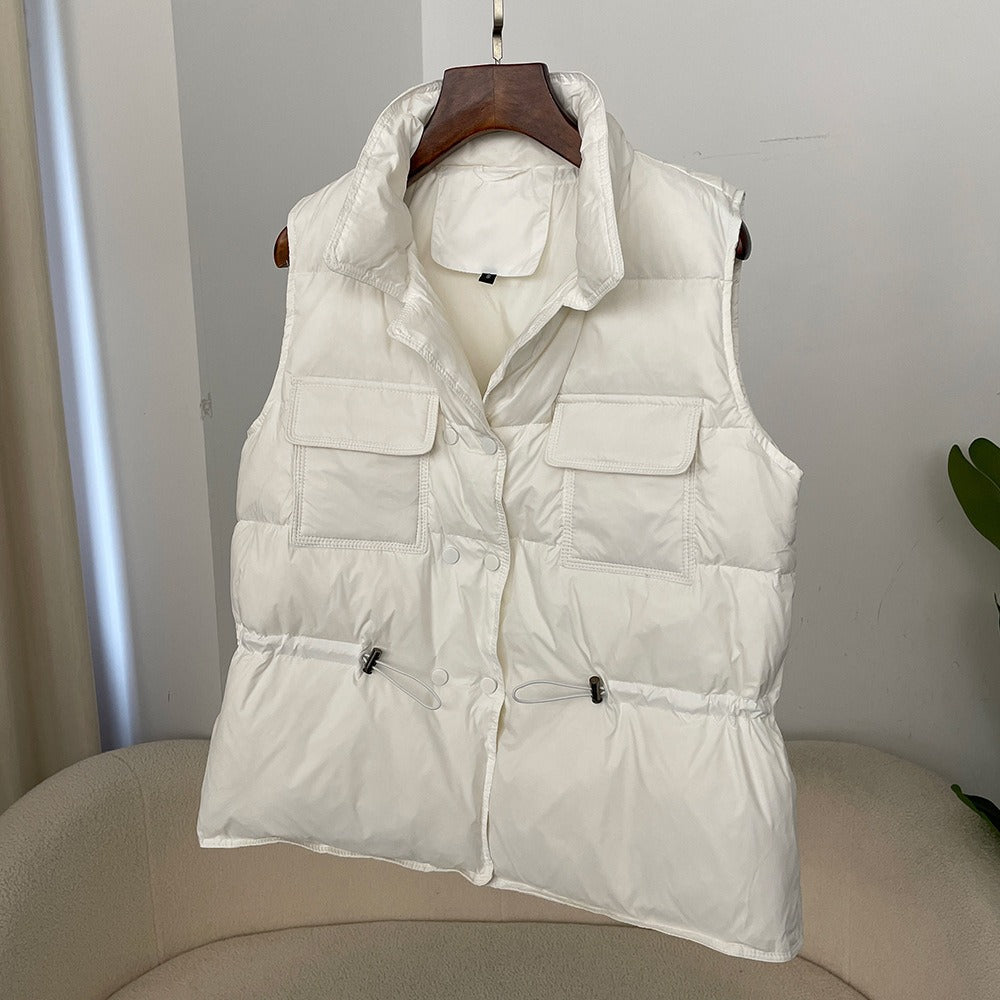 Women’s Puffer Vest – Quilted Insulated – Relaxed Fit – Drawstring Waist