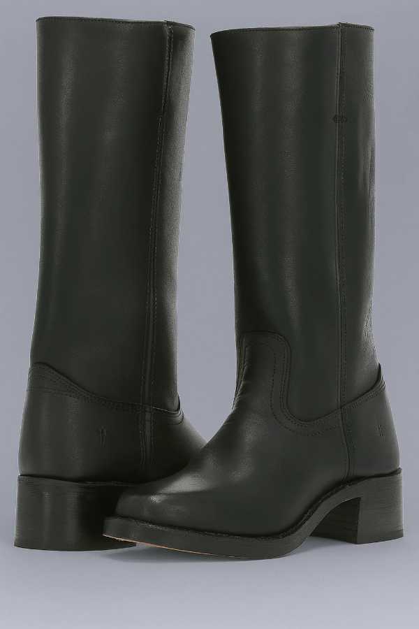 Women’s Knee-High Boots – Leather – Block Heel – Structured Calf Fit – Stitch Detail