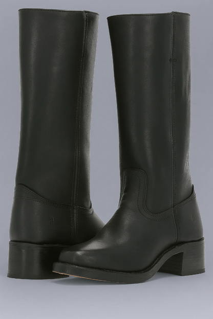 Women’s Knee-High Boots – Leather – Block Heel – Structured Calf Fit – Stitch Detail