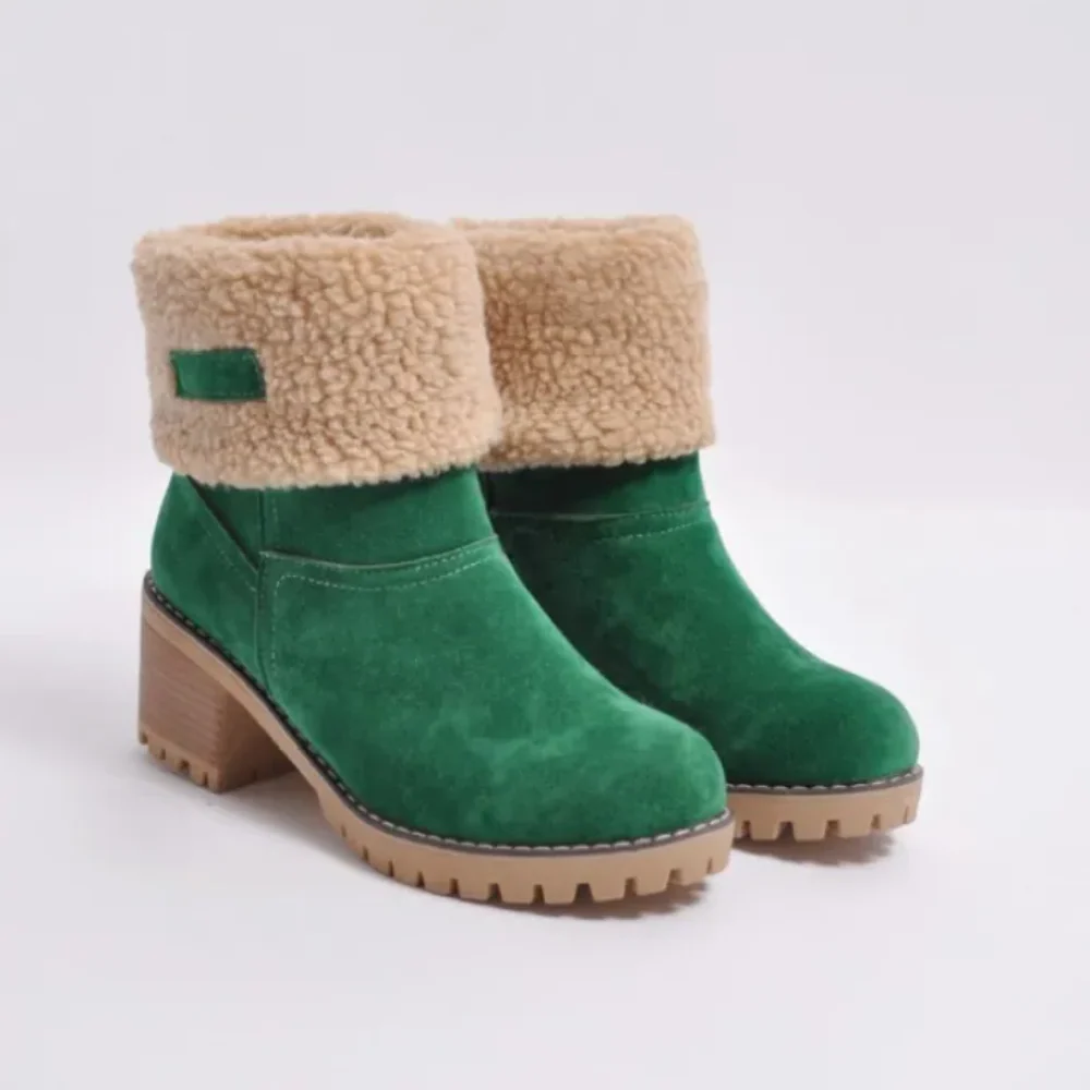 Women’s Ankle Boots – Shearling Lined – Fold-Over Cuff – Chunky Heel Rugged Sole