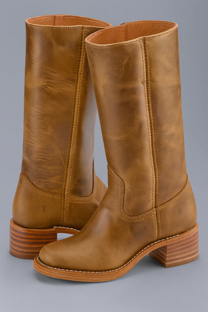 Women’s Knee-High Boots – Leather – Block Heel – Structured Calf Fit – Stitch Detail