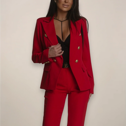 Women’s Blazer and Trousers Set – Tailored Fit – Double-Breasted – Formal Suiting