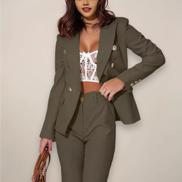 Women’s Blazer and Trousers Set – Tailored Fit – Double-Breasted – Formal Suiting