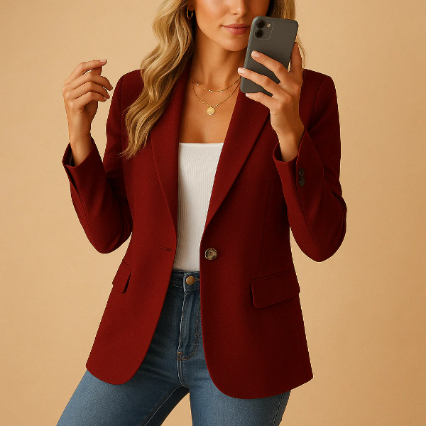 Women’s Blazer – Tailored Fit – Single Button – Notched Lapel – Hip Length