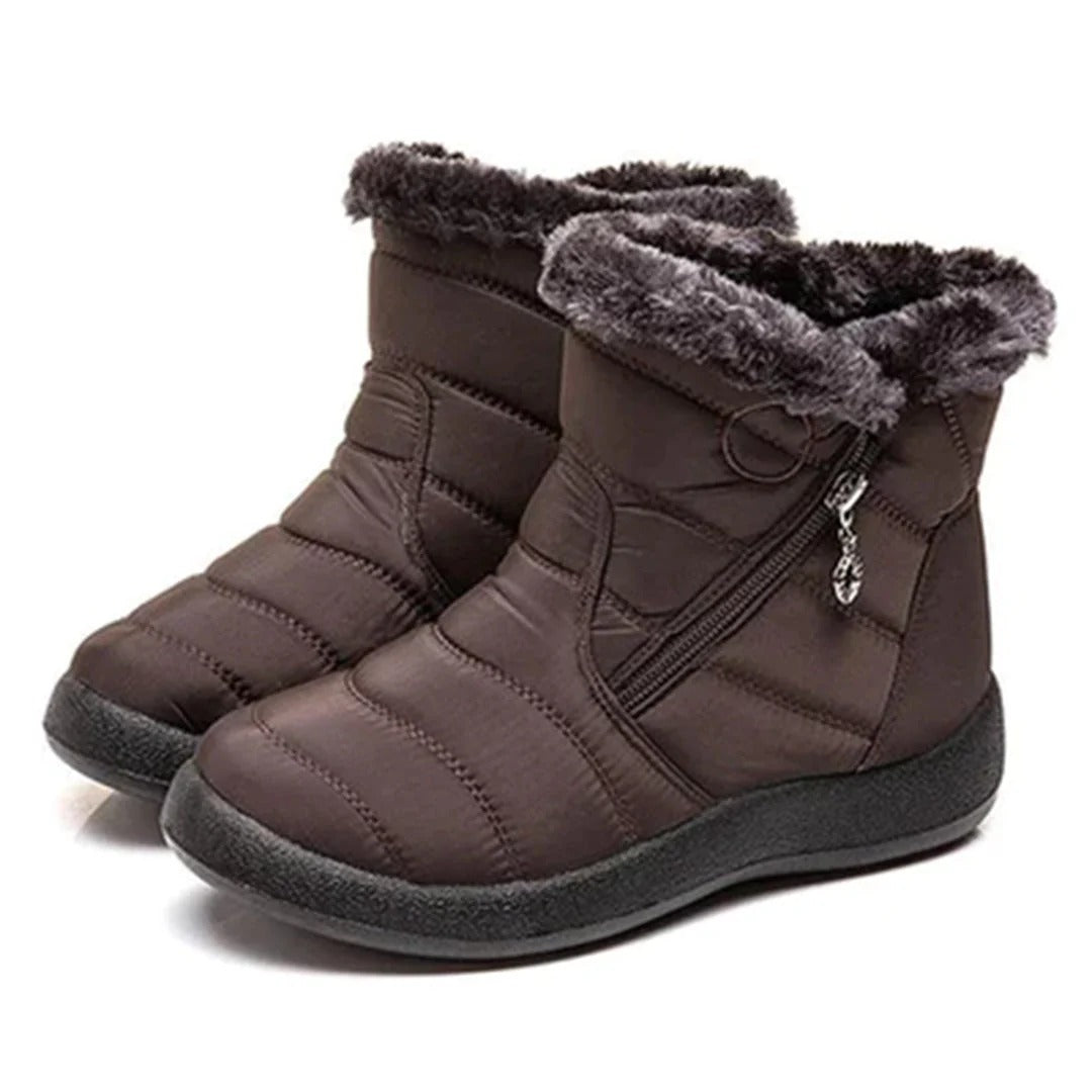 Women’s Ankle Boots – Quilted Water-Resistant – Faux Fur Lined – Zip Closure Non-Slip
