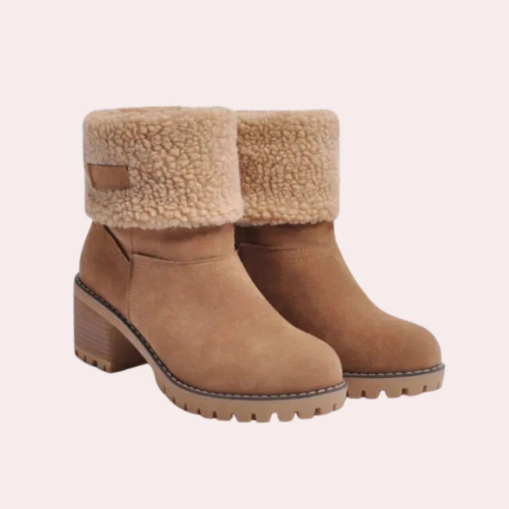 Women’s Ankle Boots – Shearling Lined – Fold-Over Cuff – Chunky Heel Rugged Sole