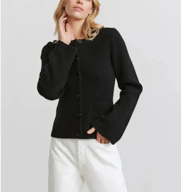 Women’s Knit Cardigan – Relaxed Fit – Wool Blend – Bell Sleeves – Button Front