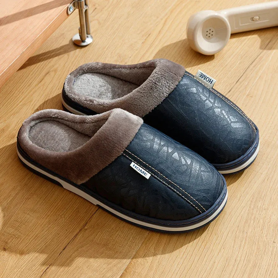 Women’s Slip-On Slippers – Embossed Leather Look – Faux Fur Lining – Indoor Comfort
