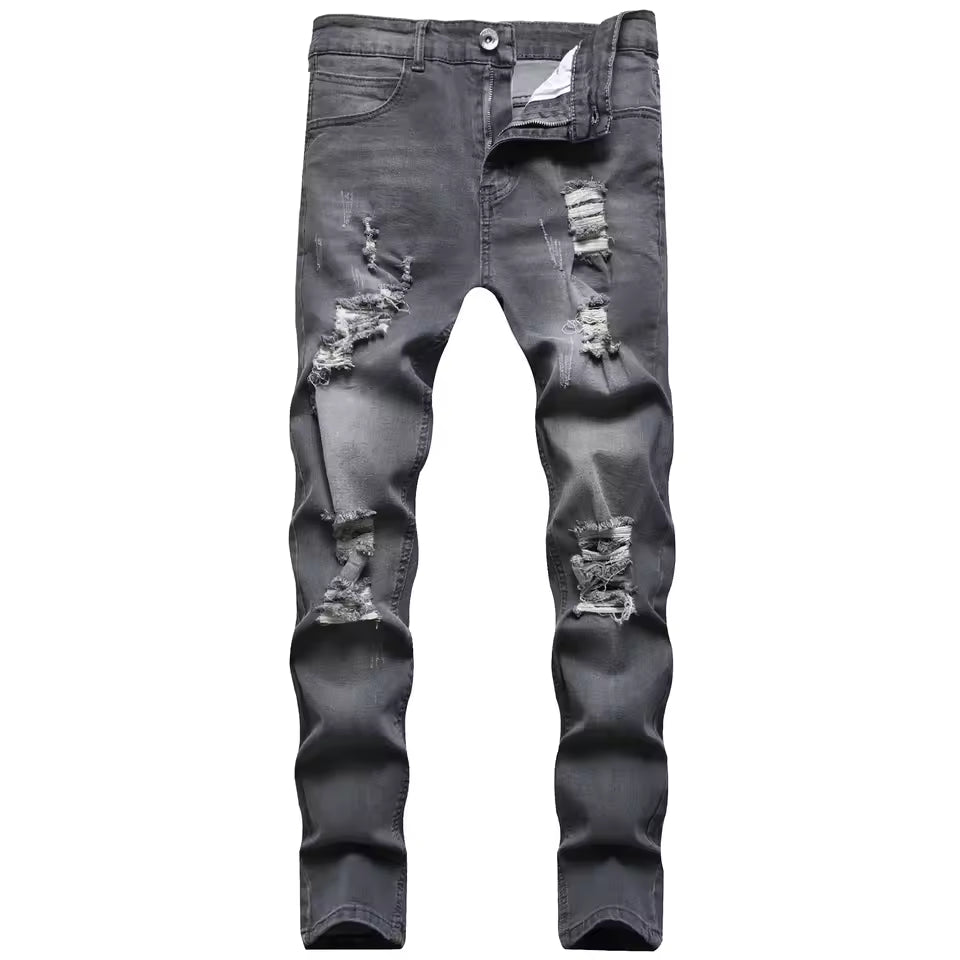 Men’s Slim Fit Jeans – Distressed Denim – Ankle Length – Zipper Fly Casual Style