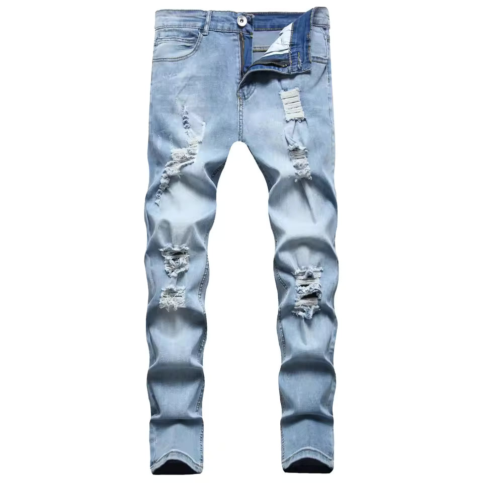Men’s Slim Fit Jeans – Distressed Denim – Ankle Length – Zipper Fly Casual Style